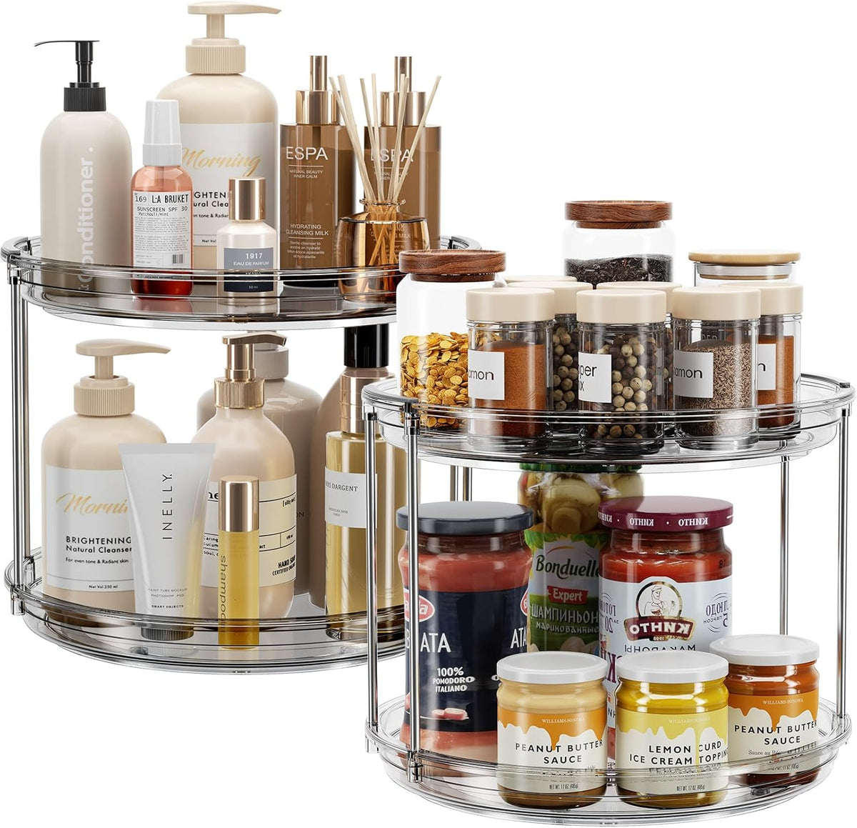 LAMU 2 Pack 2 Tier Lazy Susan Turntable Organizer 9.25'' Rotating Spice Rack Organization for