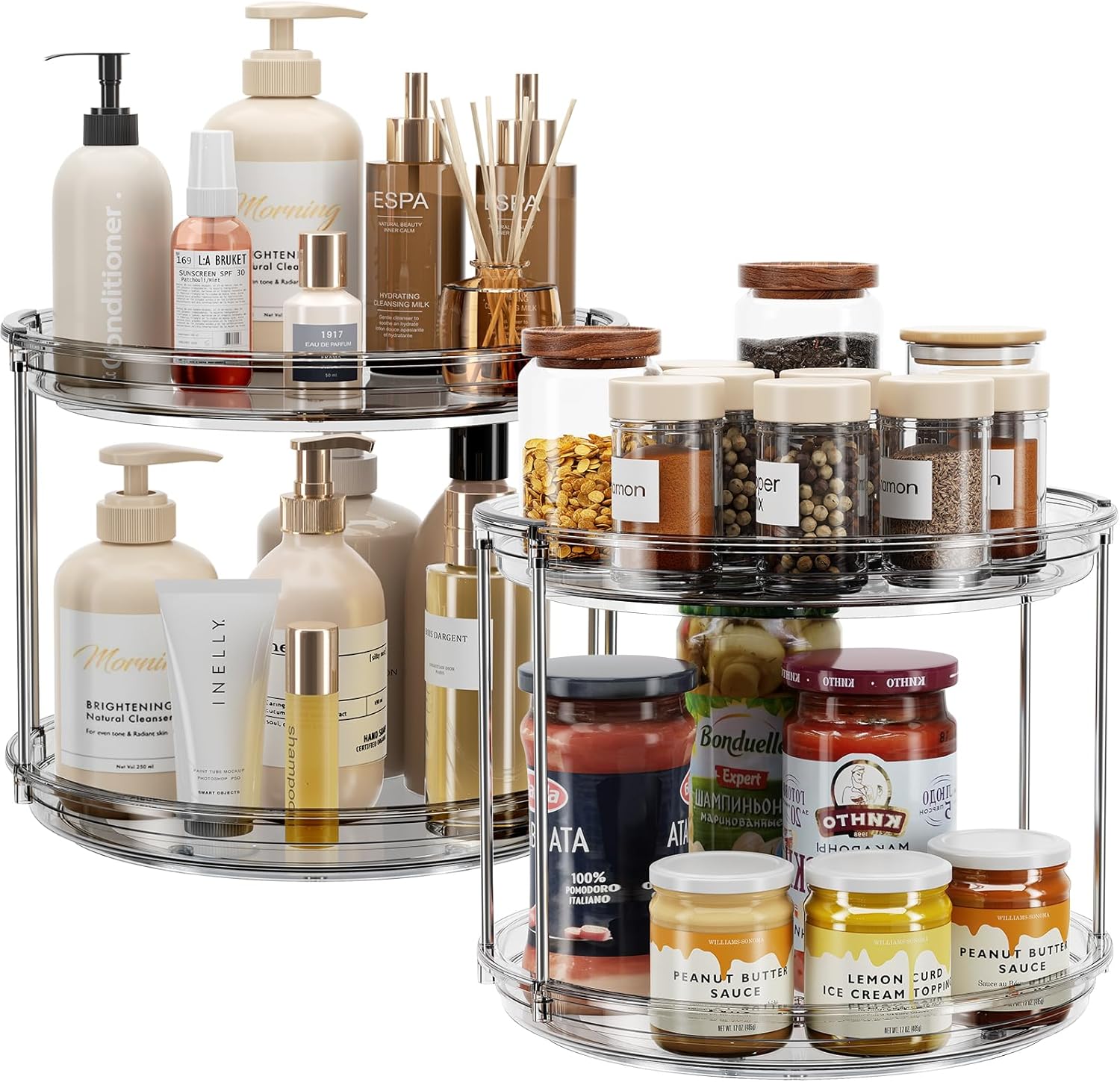 LAMU 2 Pack 2 Tier Lazy Susan Turntable Organizer 9.25'' Rotating Spice Rack Organization for