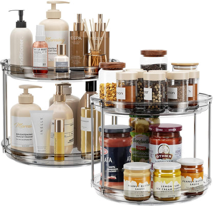 LAMU 2 Pack 2 Tier Lazy Susan Turntable Organizer 9.25'' Rotating Spice Rack Organization for