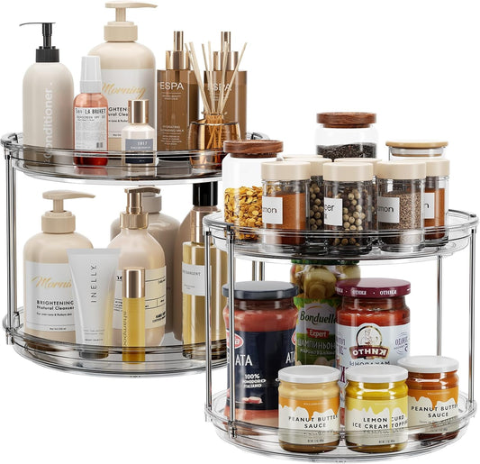 LAMU 2 Pack 2 Tier Lazy Susan Turntable Organizer 9.25'' Rotating Spice Rack Organization for