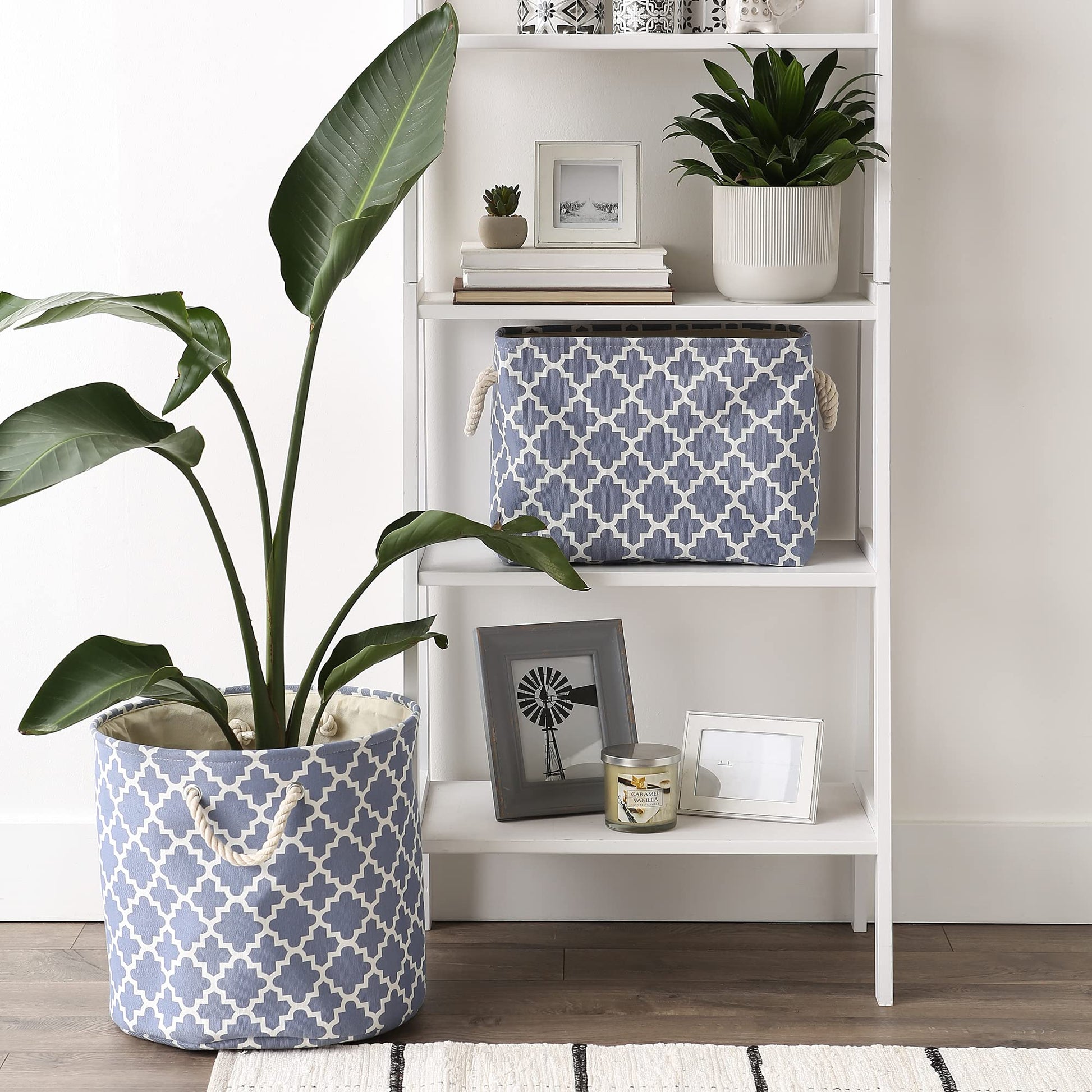 DII Polyester Container with Handles, Lattice Storage Bin, Medium, Stonewash Blue