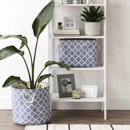 DII Polyester Container with Handles, Lattice Storage Bin, Medium, Stonewash Blue