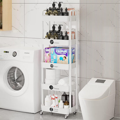 Laiensia 5-Tier Rolling Cart with Wheels,Multifunction Utility Storage carts, Kitchen Storage