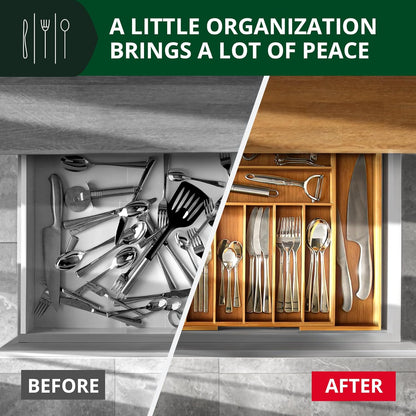 ROYAL CRAFT WOOD Luxury Bamboo Kitchen Drawer Organizer - Silverware Organizer, Utensil Holder &