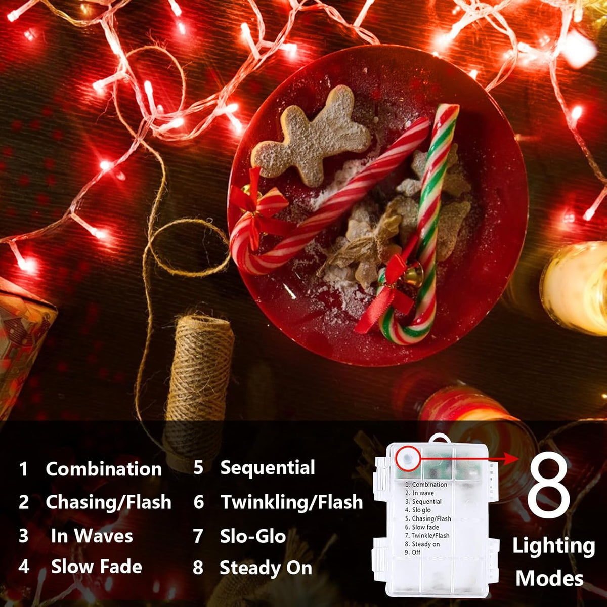 2 Pack Halloween String Lights Battery Operated with Timer, 66FT 200 LED Waterproof Battery Twinkle