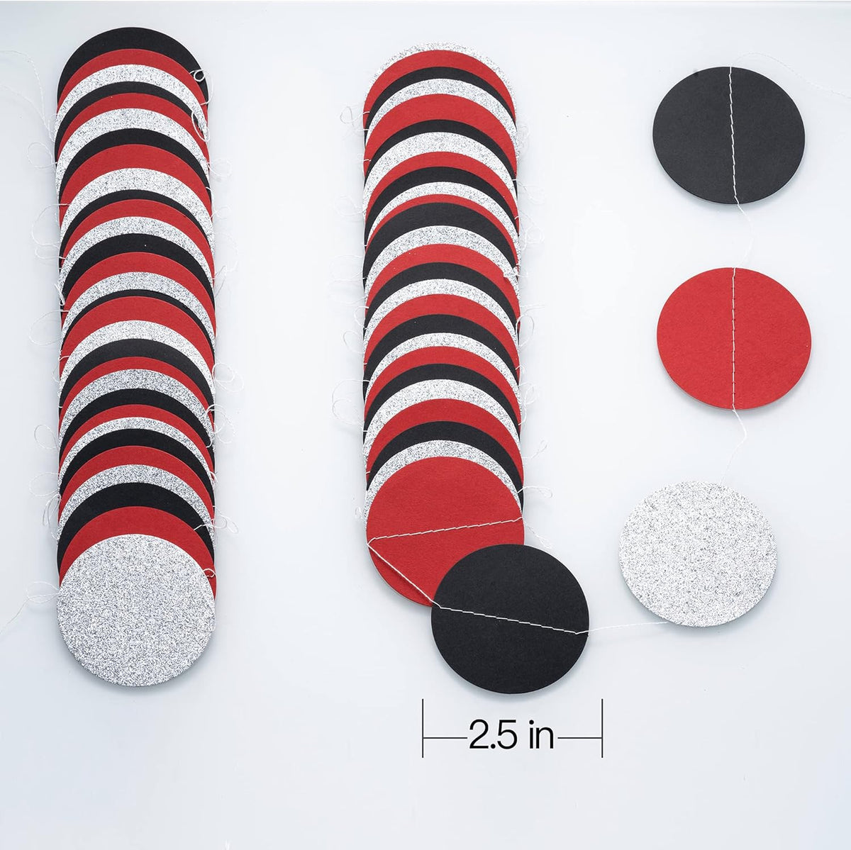 WEVEN Red Black Silver Glitter Paper Garland Circle Dot Streamer Party Banner Backdrop Hanging