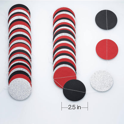 WEVEN Red Black Silver Glitter Paper Garland Circle Dot Streamer Party Banner Backdrop Hanging