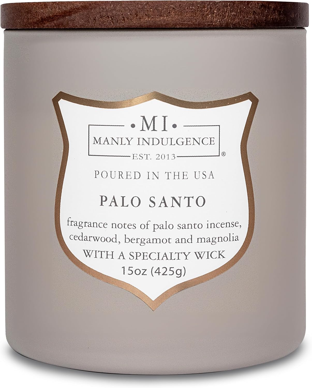 Manly Indulgence Palo Santo Scented Candles for Men, 15 oz Wooden Wick, Premium Soy Blend Wax, 60H