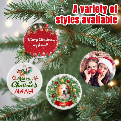 Personalized Christmas Ornaments 2025 - Custom Double-Sided Photo Ceramic Xmas Tree Hanging Decor