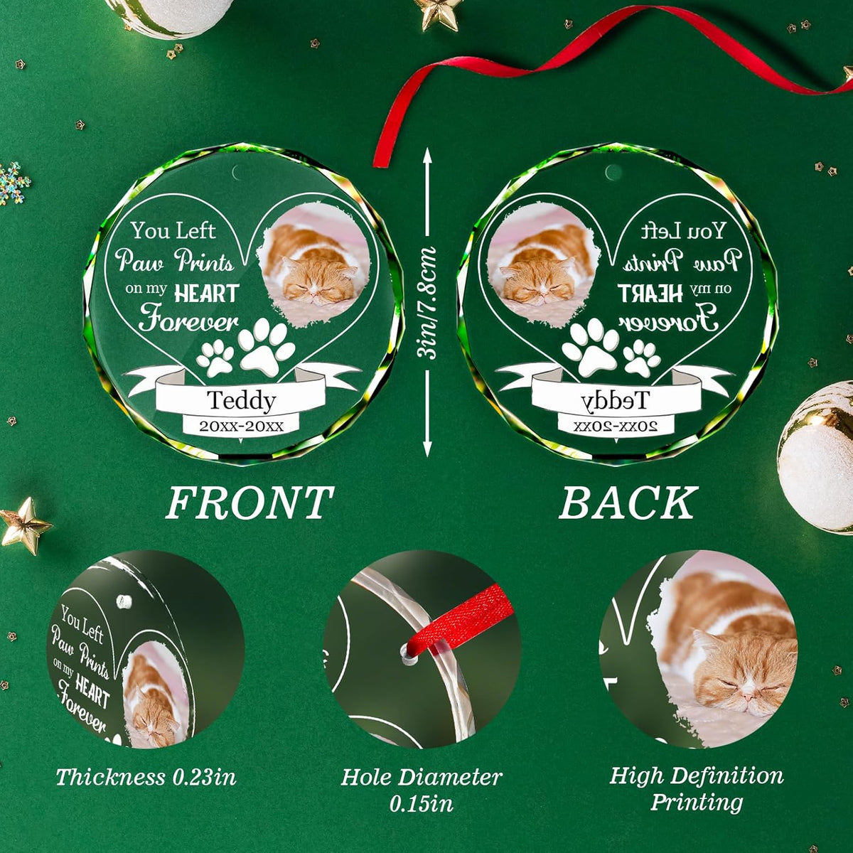 Personalized Memorial Pet Glass Ornament - Custom Picture Christmas Ornaments, Dog Forever in Our