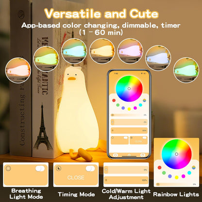 Cute Duck Night Light with Color Changing, APP/Tap Control Fun Lying Flat Ducky Lamp with Blind Box