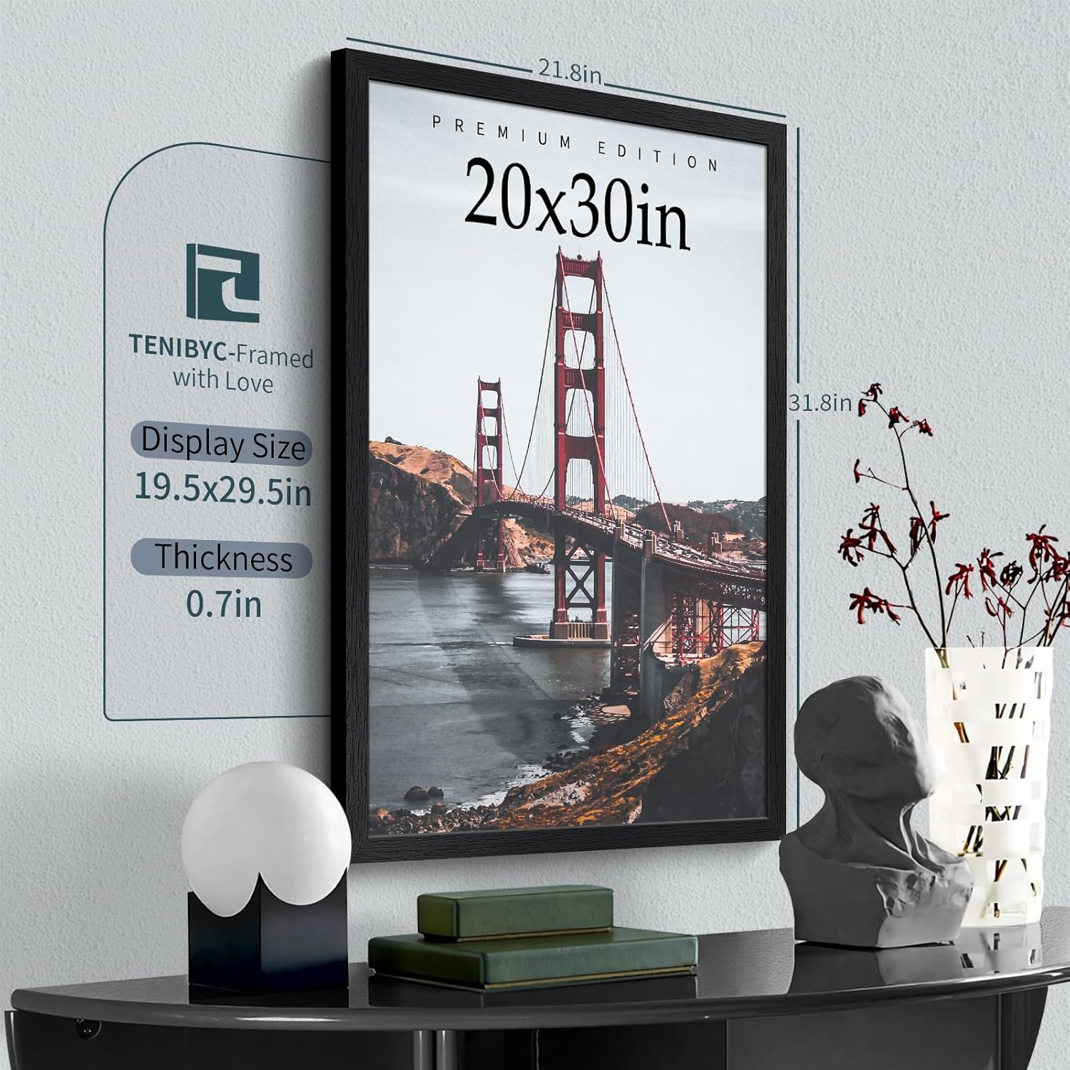 20x30 Poster Frame Set - 3 Pack, Textured Black Solid Wood Picture Frame, Wall Gallery Frame - Wall