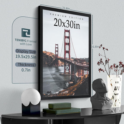 20x30 Poster Frame Set - 3 Pack, Textured Black Solid Wood Picture Frame, Wall Gallery Frame - Wall