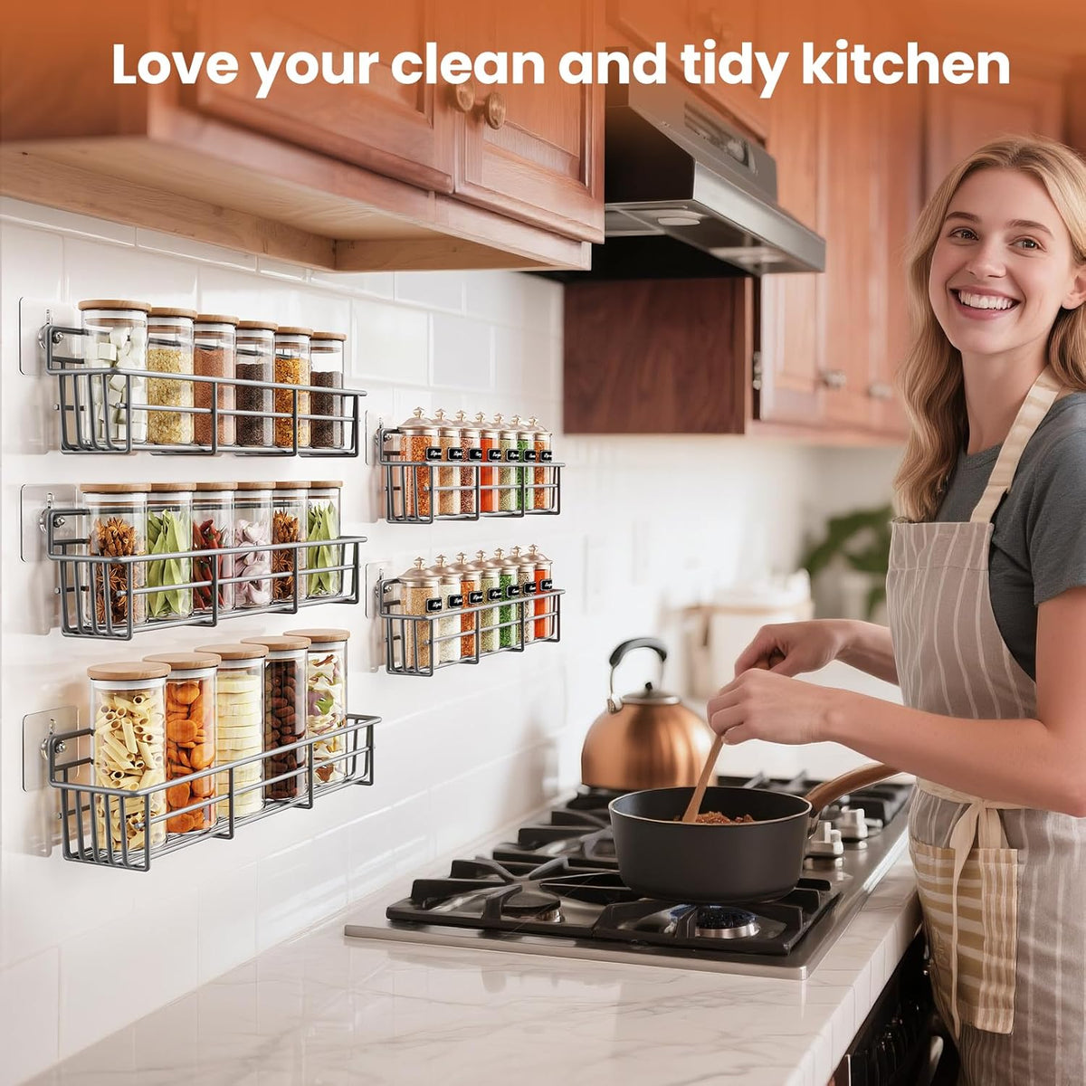 5 Pack Spice Rack Seasoning Organizer Wall Mount, Screw or Adhesive Hanging Shelf Basket Spice
