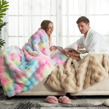 Cozy Bliss Faux Fur Throw Blanket for Couch, Fuzzy Soft Plush Thick Bubble Blanket for Sofa Bedroom