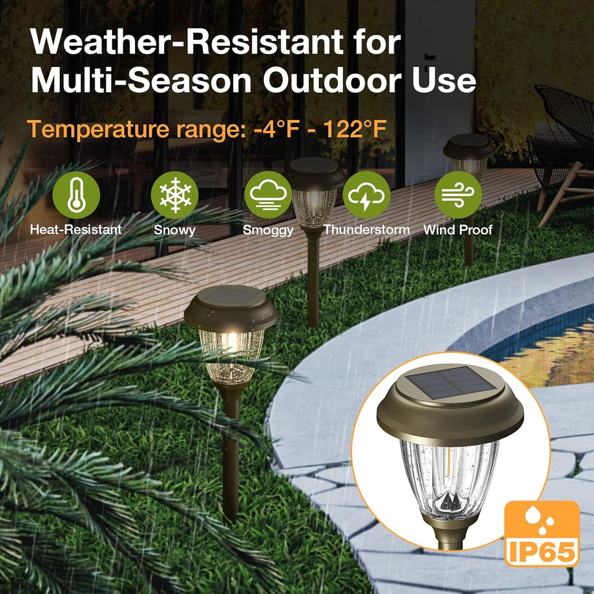 XMCOSY+ Solar Lights Outdoor 10/25 LM LED with 2 Lighting Modes, Solar Garden Lights Glass and