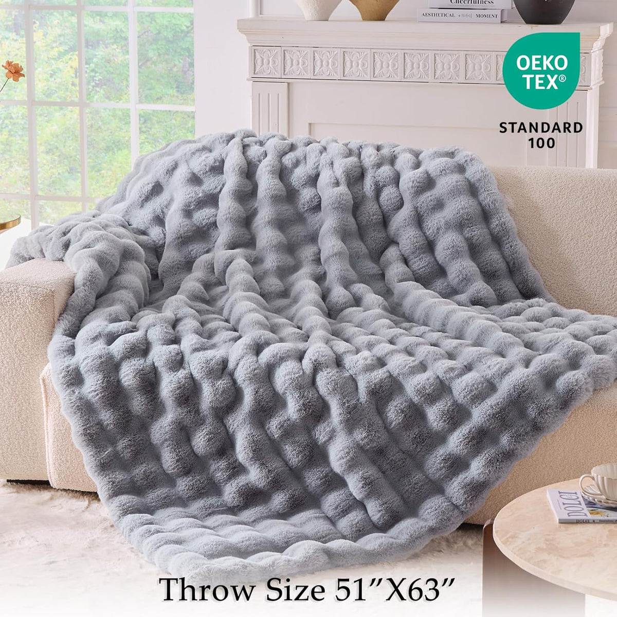 BENVWE Fluffy Faux Fur Throw Blanket for Couch, Soft Plush Thick Cozy Fuzzy Luxury Minky Bubble