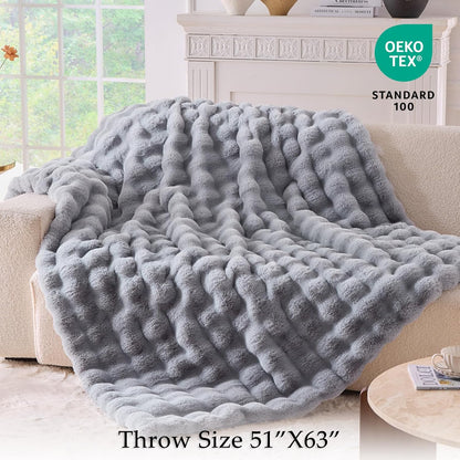 BENVWE Fluffy Faux Fur Throw Blanket for Couch, Soft Plush Thick Cozy Fuzzy Luxury Minky Bubble