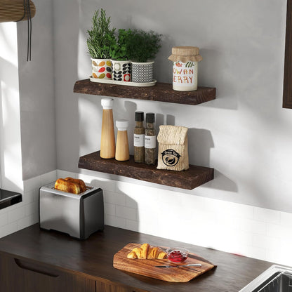 24" Floating Shelves, Live Edge Solid Elm Wood Floating Shelf, Wall Mounted Display Shelves with