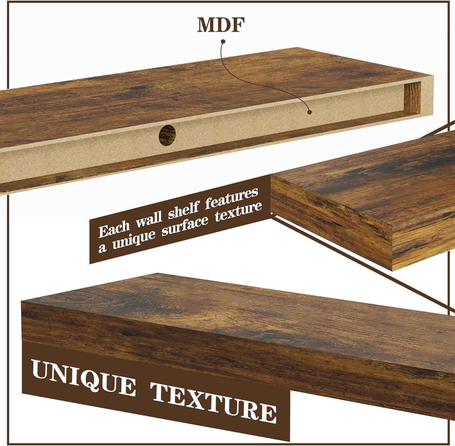 BAMEOS Floating Shelves,40 in W x 7in D Wall Mounted Wooden Shelves with Invisible Brackets Set of