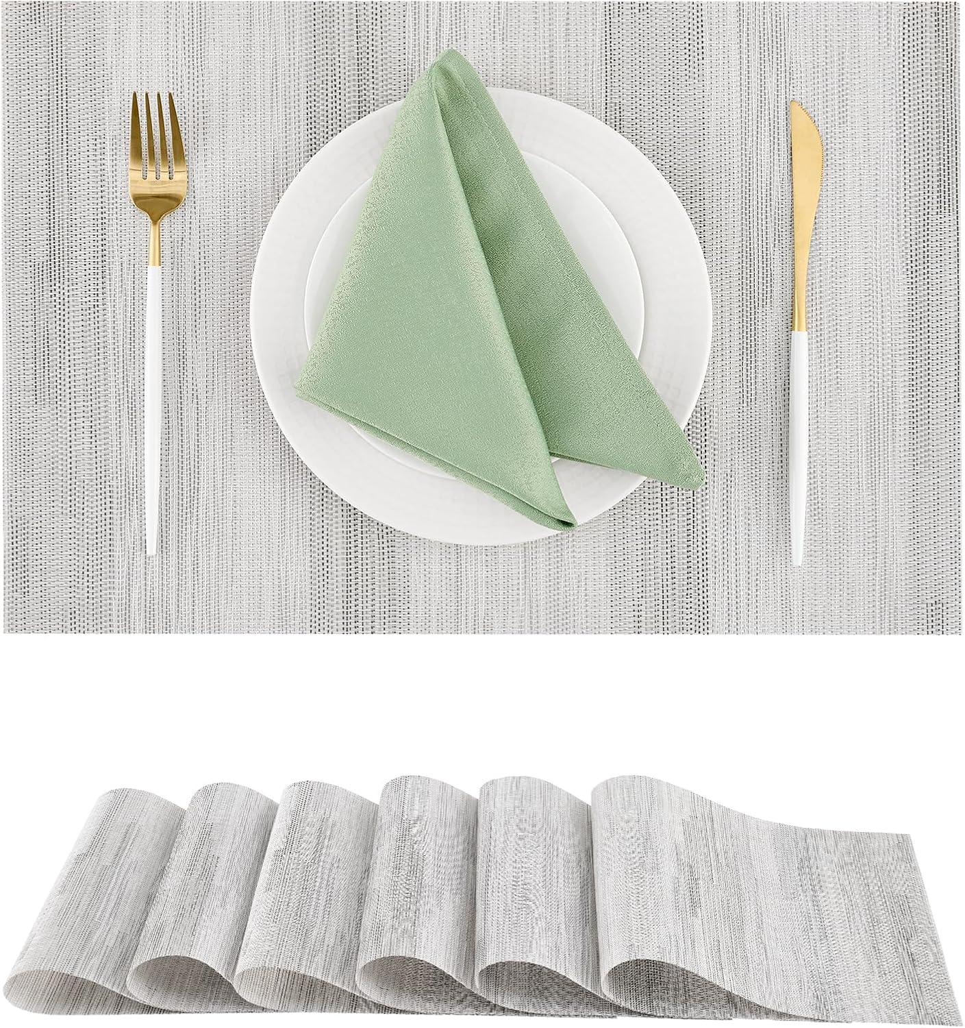Leetaltree Lightsteel Black Placemats Set of 6 - Heat Resistant Non-Slip Place mats for Dining