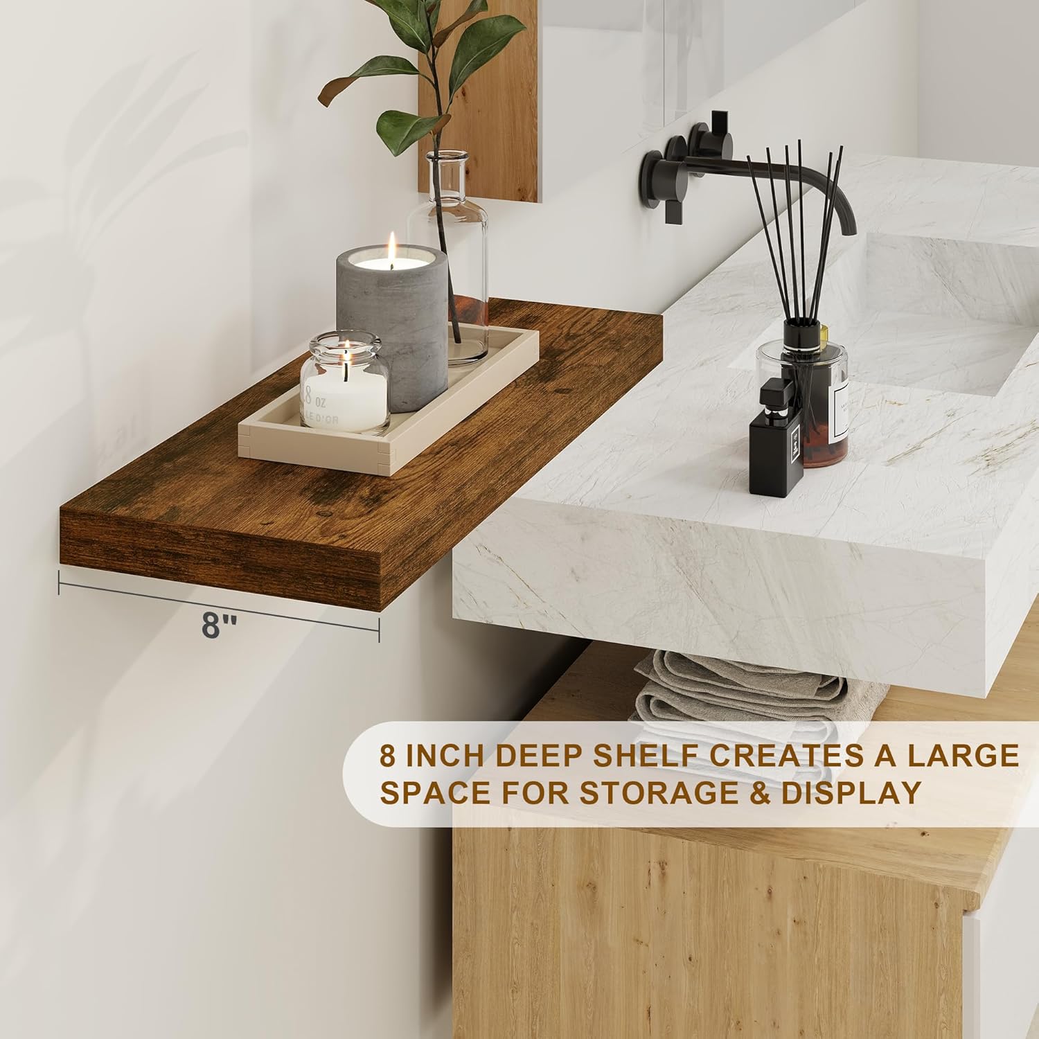 Floating Shelves 36 Inch Long, Deep Floating Shelf for Wall, 36 x 8 Floating Shelves Set of 2, 8