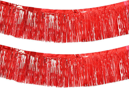 Red Foil Fringe Garland 10FT 2packs, Metallic Foil Tinsel Fringe Banners for Parade Float