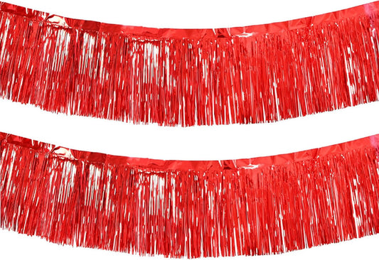 Red Foil Fringe Garland 10FT 2packs, Metallic Foil Tinsel Fringe Banners for Parade Float
