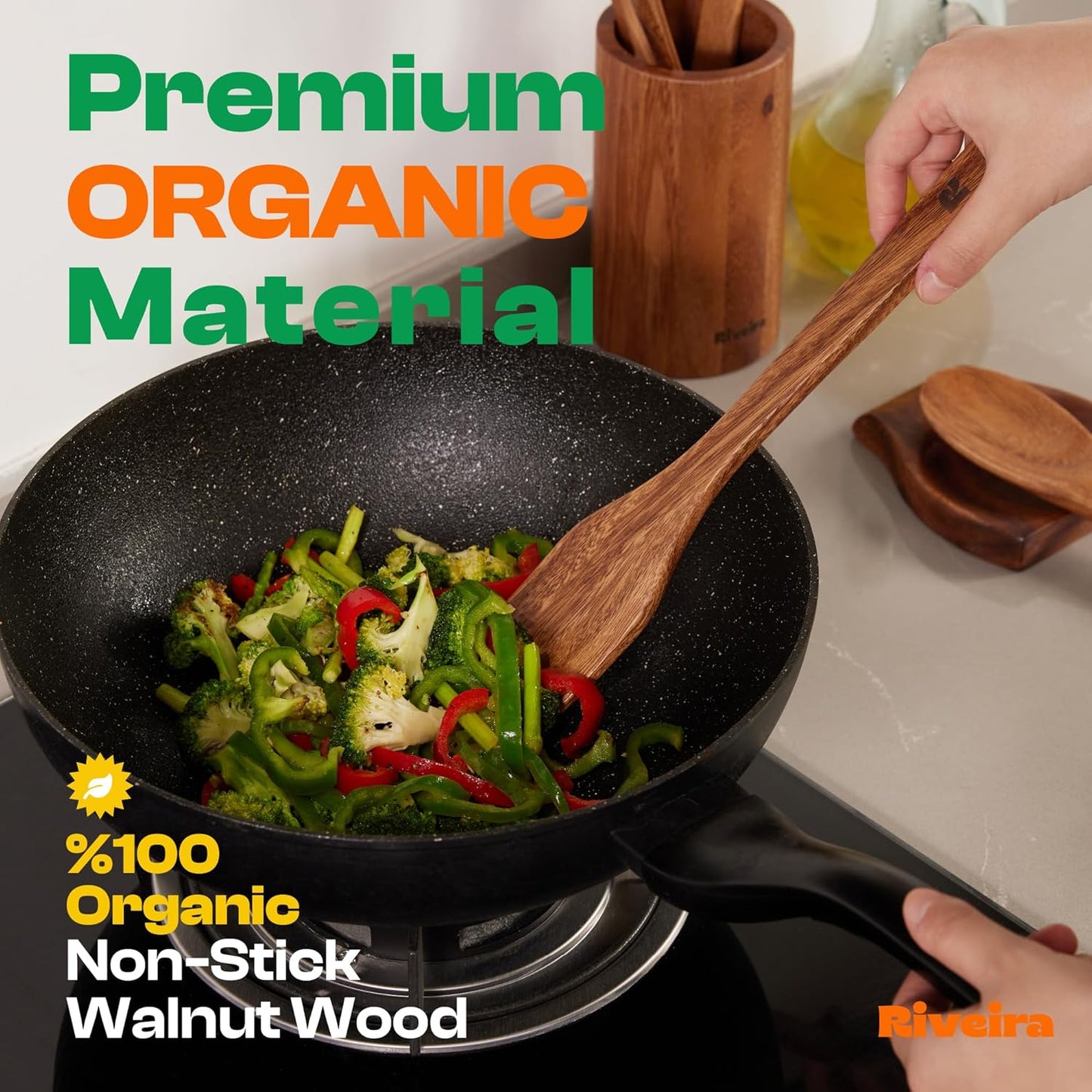 Riveira Walnut Wooden Spoons for Cooking Set of 3 – Natural Walnut Wooden Cooking Utensils