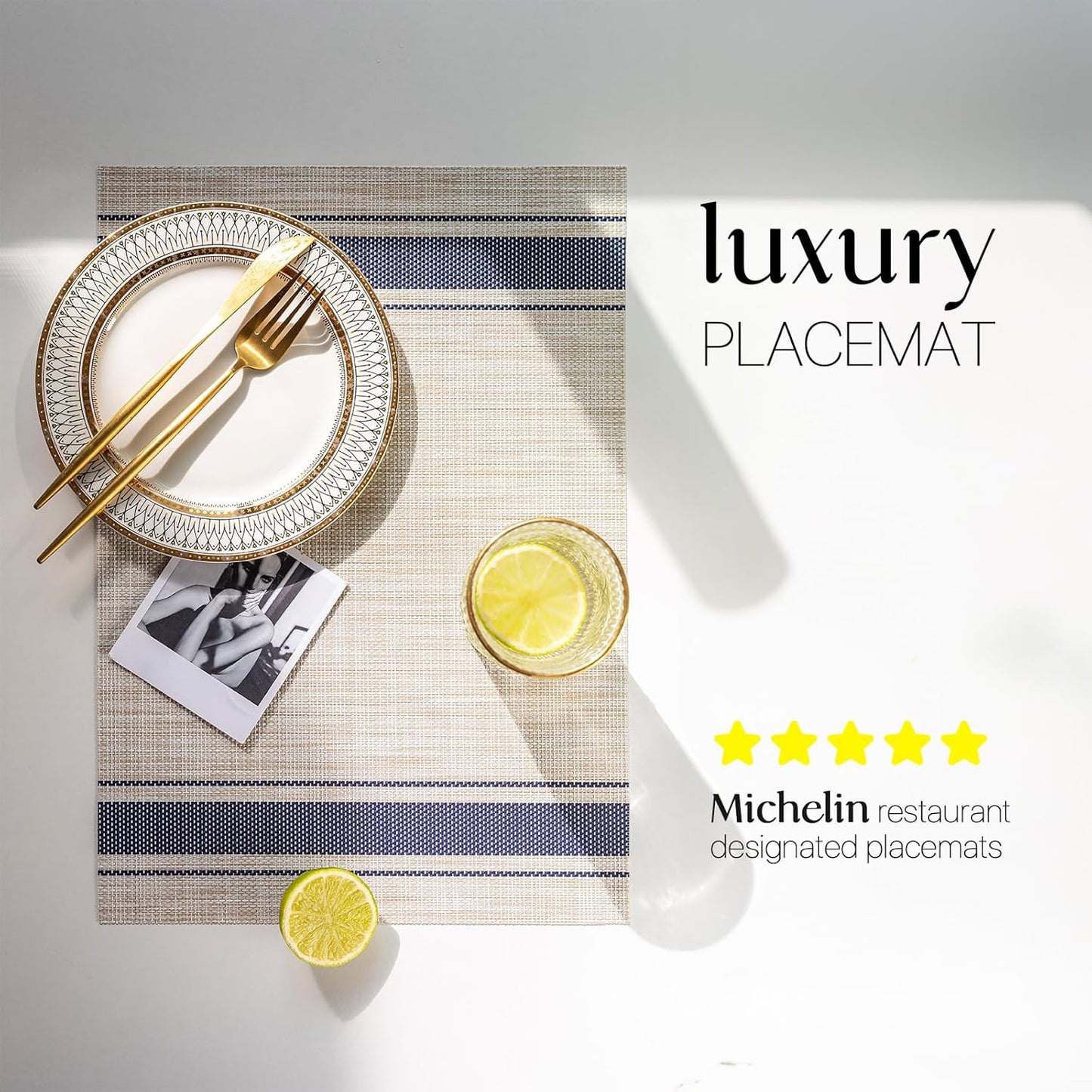 LEXMORE Placemats Set of 4 Vinyl/Plastic Woven Place Mats for Kitchen Table Indoor/Outdoor Washable