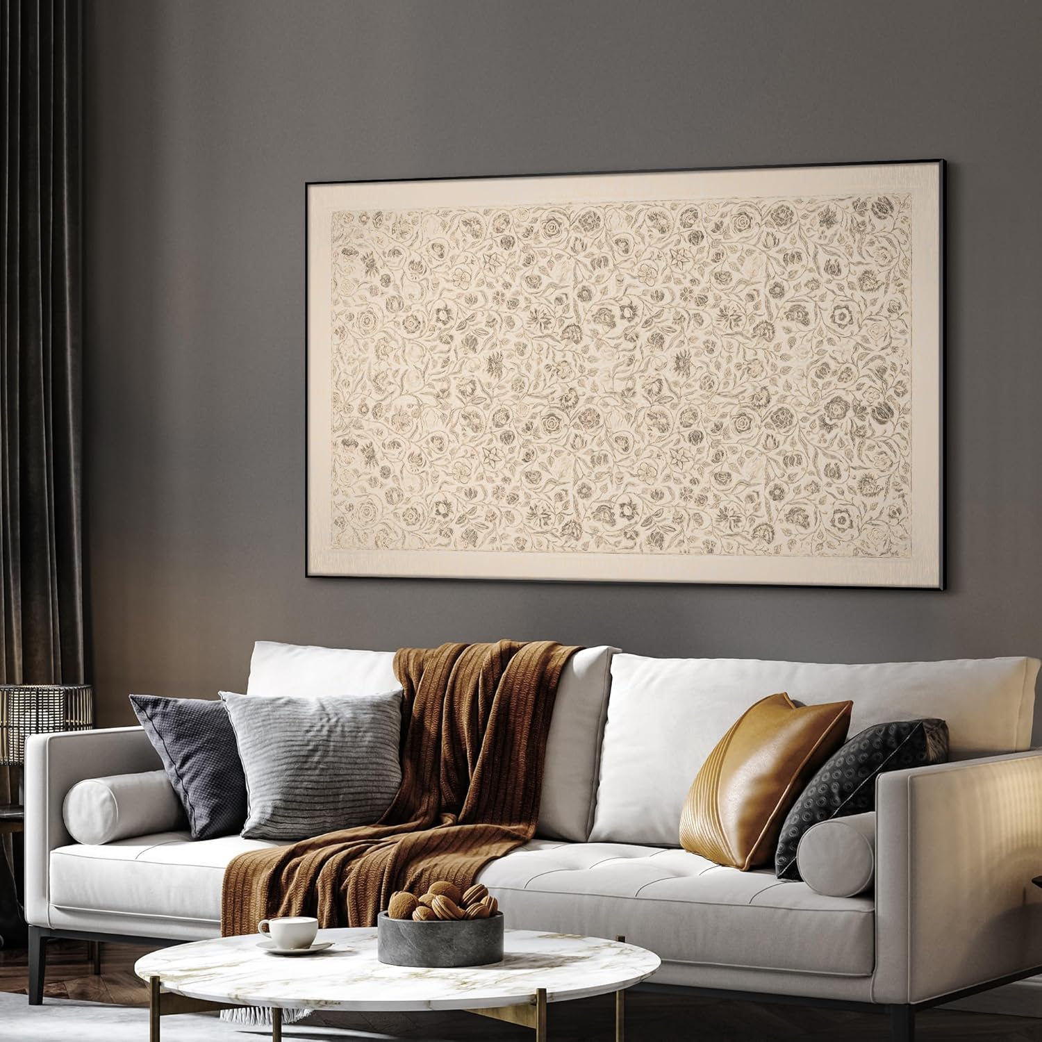 SIGNWIN 30"x60" Extra Large Framed Wall Art Vintage Botanical Sketch with Detailed Floral Pattern