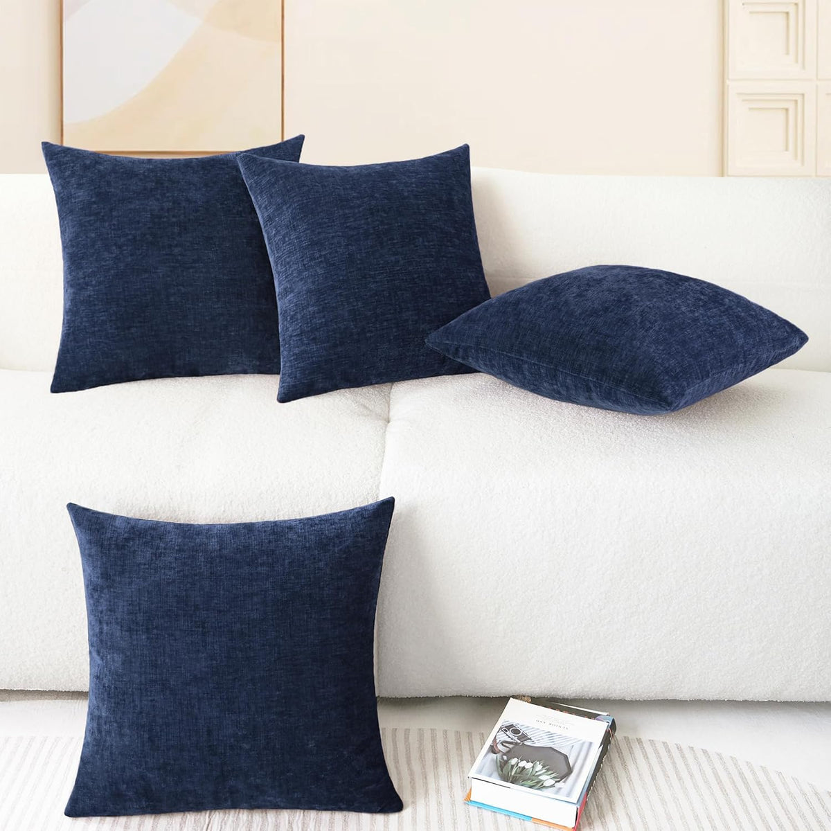 CaliTime Throw Pillow Covers Decorative 18 X 18 Inches Pack of 4 Cozy Chenille Cushion Cases for
