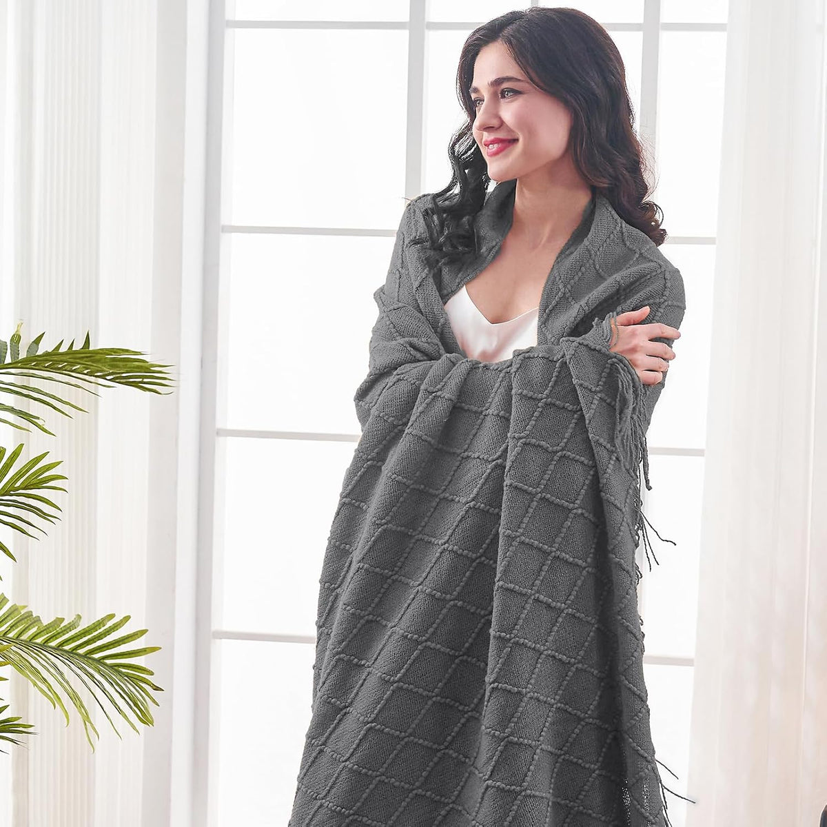 inhand Grey Throw Blanket for Couch and Bed, Soft Living Room Home Decor Knitted Blanket with