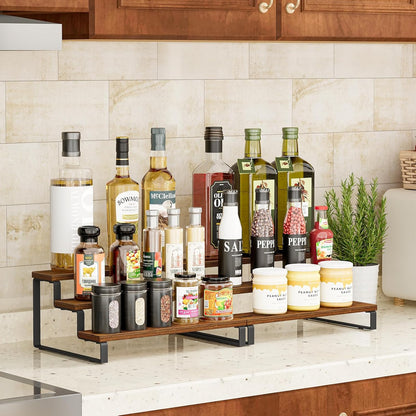 Giikin 3-Tier Spice Rack, 13.8 Inch Wood Countertop Spice Storage Holder, Kitchen Pantry Cabinet