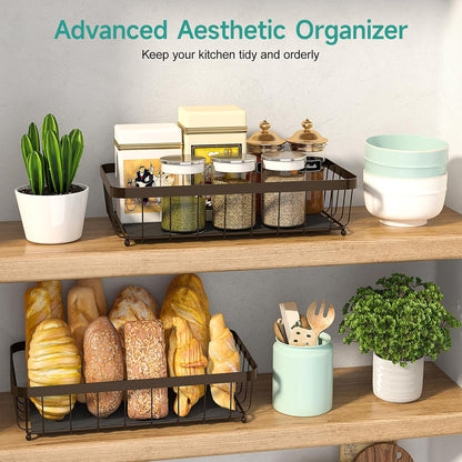 2 Tier Fruit Basket for Kitchen Counter with 2 Banana Hangers, 2025 Pro Detachable Metal Fruit Bowl