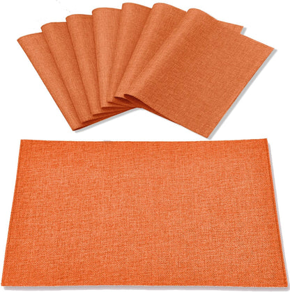 Linen Placemats Set of 8, Machine Washable, Heat Resistant, Wrinkle Free, Thick Polyester Kitchen