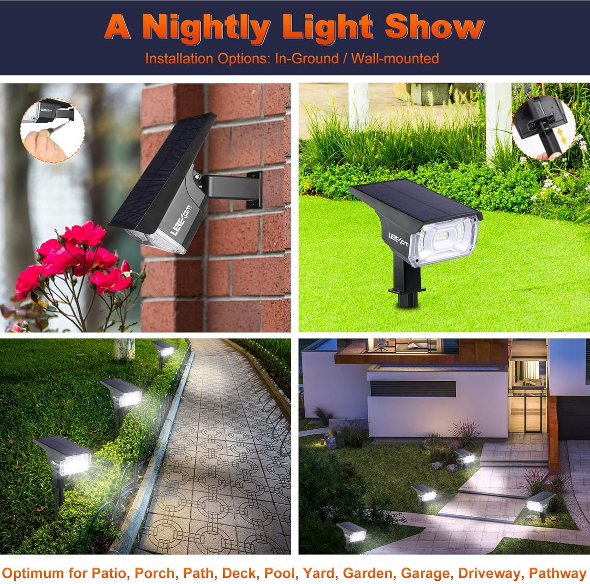 Solar Spot Lights, IP65 Waterproof 40 LEDs Landscape Spotlights,USB & Solar Powered Wall Lights