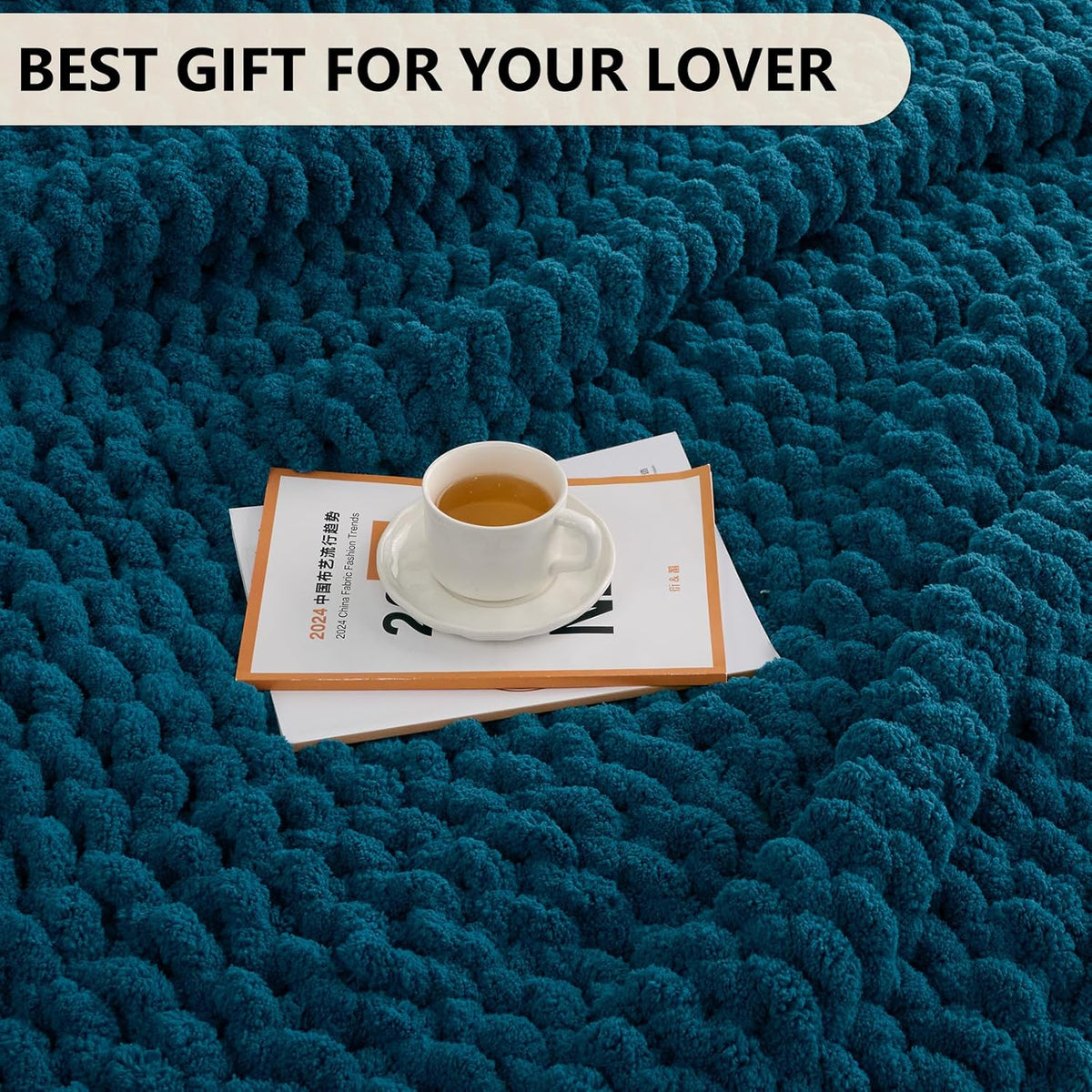 L'AGRATY Chunky Knit Blanket Throw: 50''x60'' Chenille Chunky Knitted Throw Blanket for Bed Couch