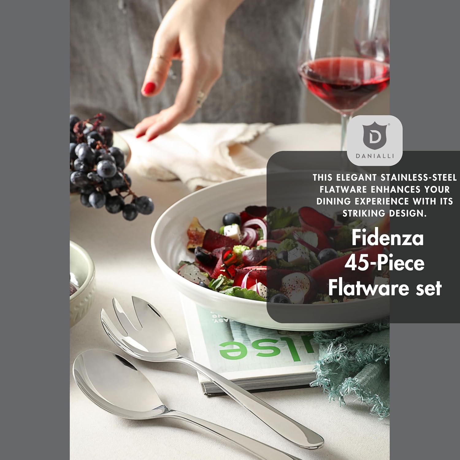 Silverware Set for 8 with Serving Utensils, 18/10 Stainless Steel Flatware, Mirror Finish