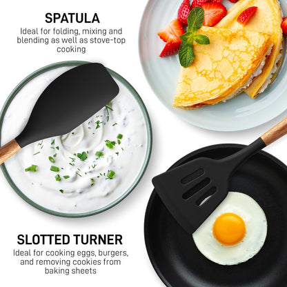 Zulay Kitchen Non-Stick Cooking Utensils Set with Authentic Acacia Wood Handles – 5-Piece Durable &