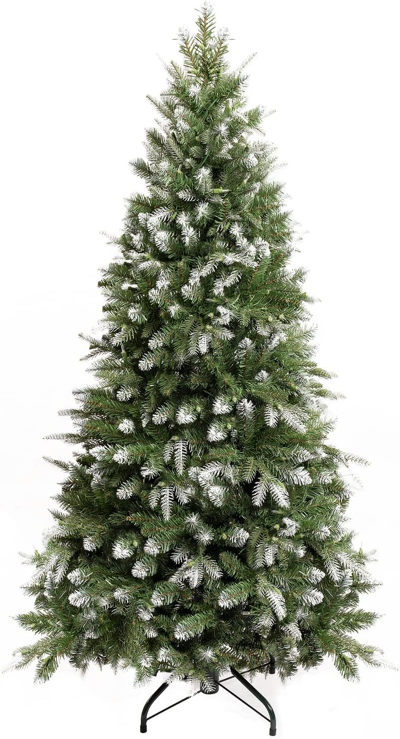 Naomi Home 4.5ft White Tip Christmas Tree with Lights, Realistic Light Snow Flocked Fir Prelit with