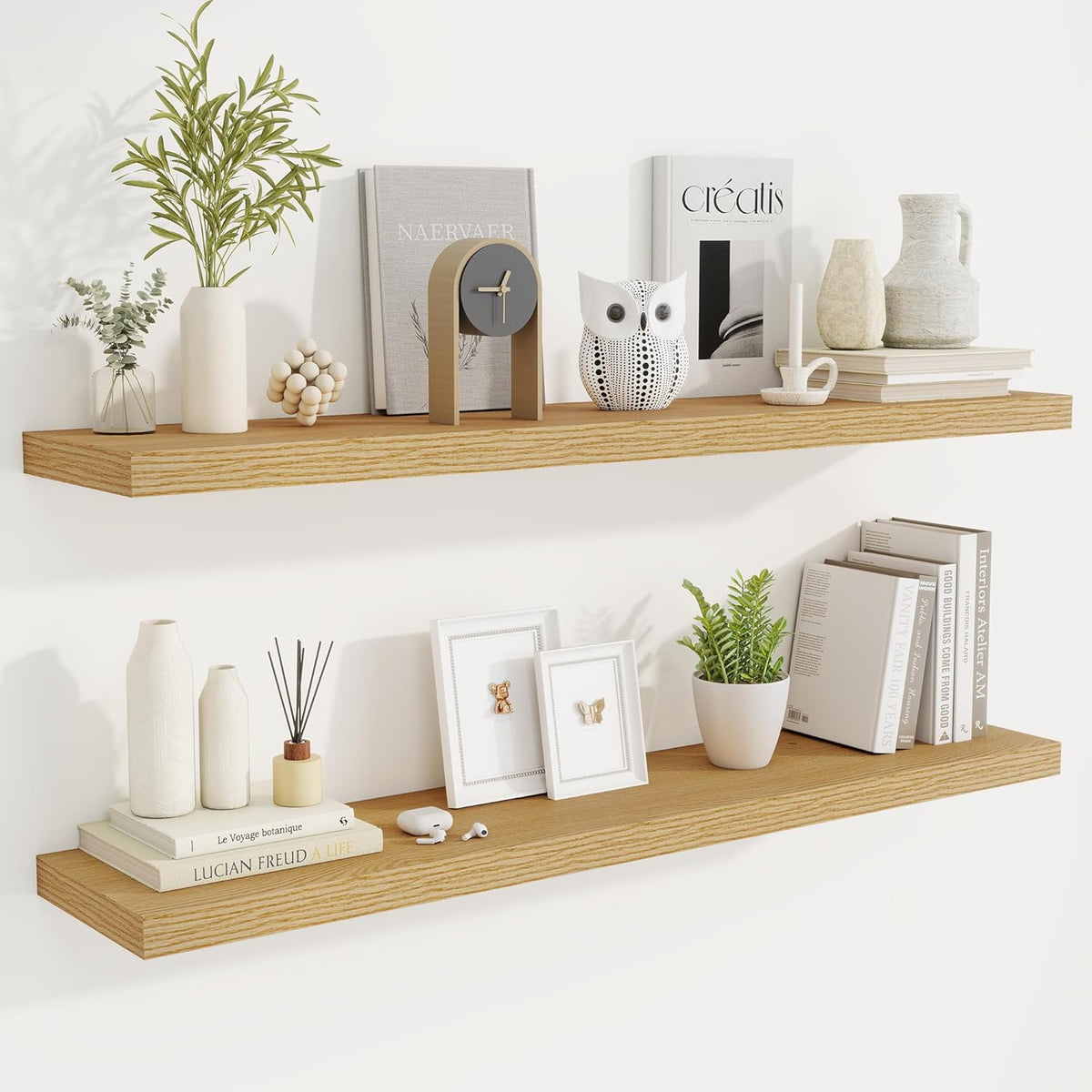 Fun Memories 48 Inch Deep Floating Shelves for Wall, 2 Pack of Long Wall Mounted Wood Shelves with