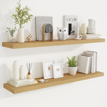 Fun Memories 48 Inch Deep Floating Shelves for Wall, 2 Pack of Long Wall Mounted Wood Shelves with