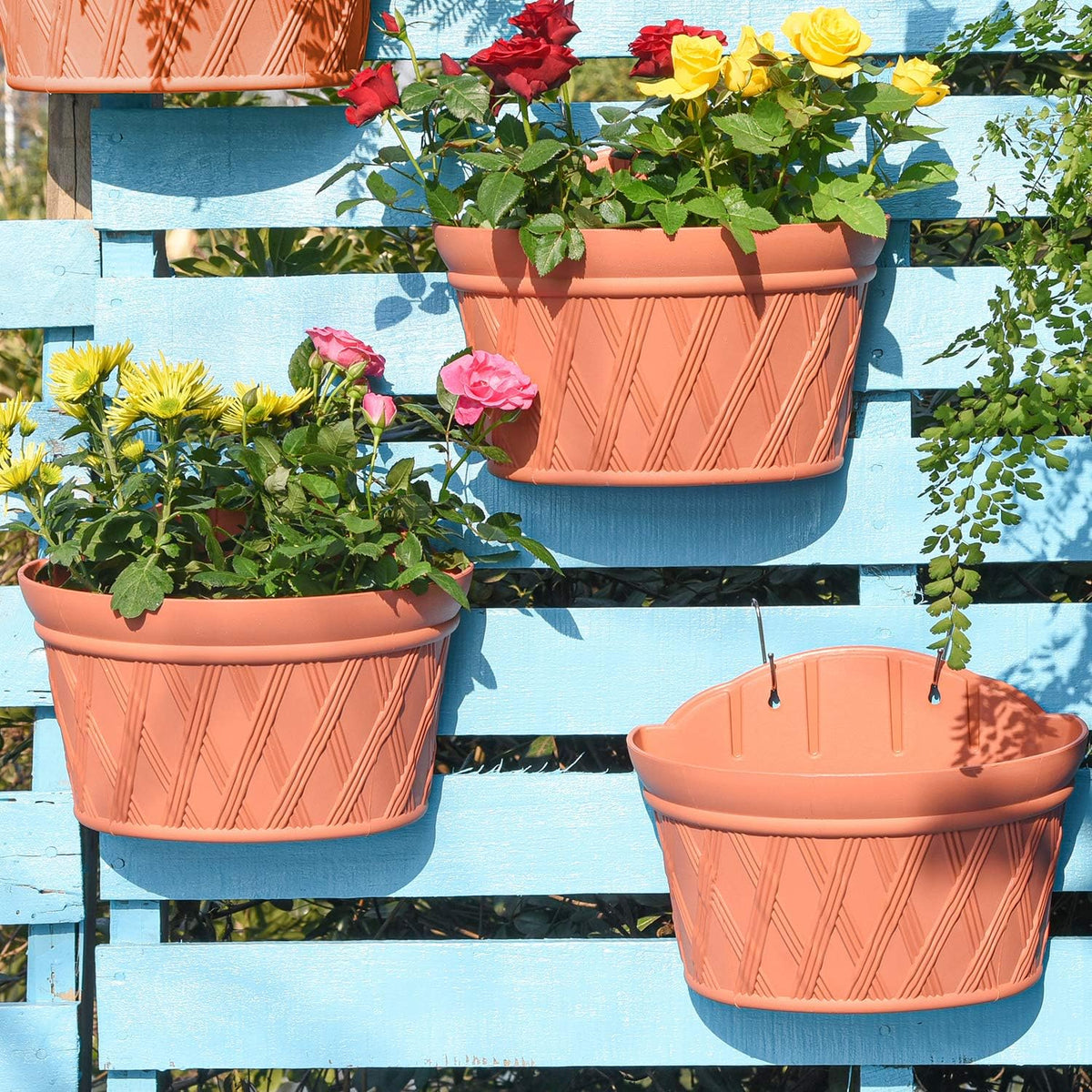 Sungmor Wall Hanging Planters,11.5 Inch Hanging Flower Pots for Railing Fence - Indoor Outdoor