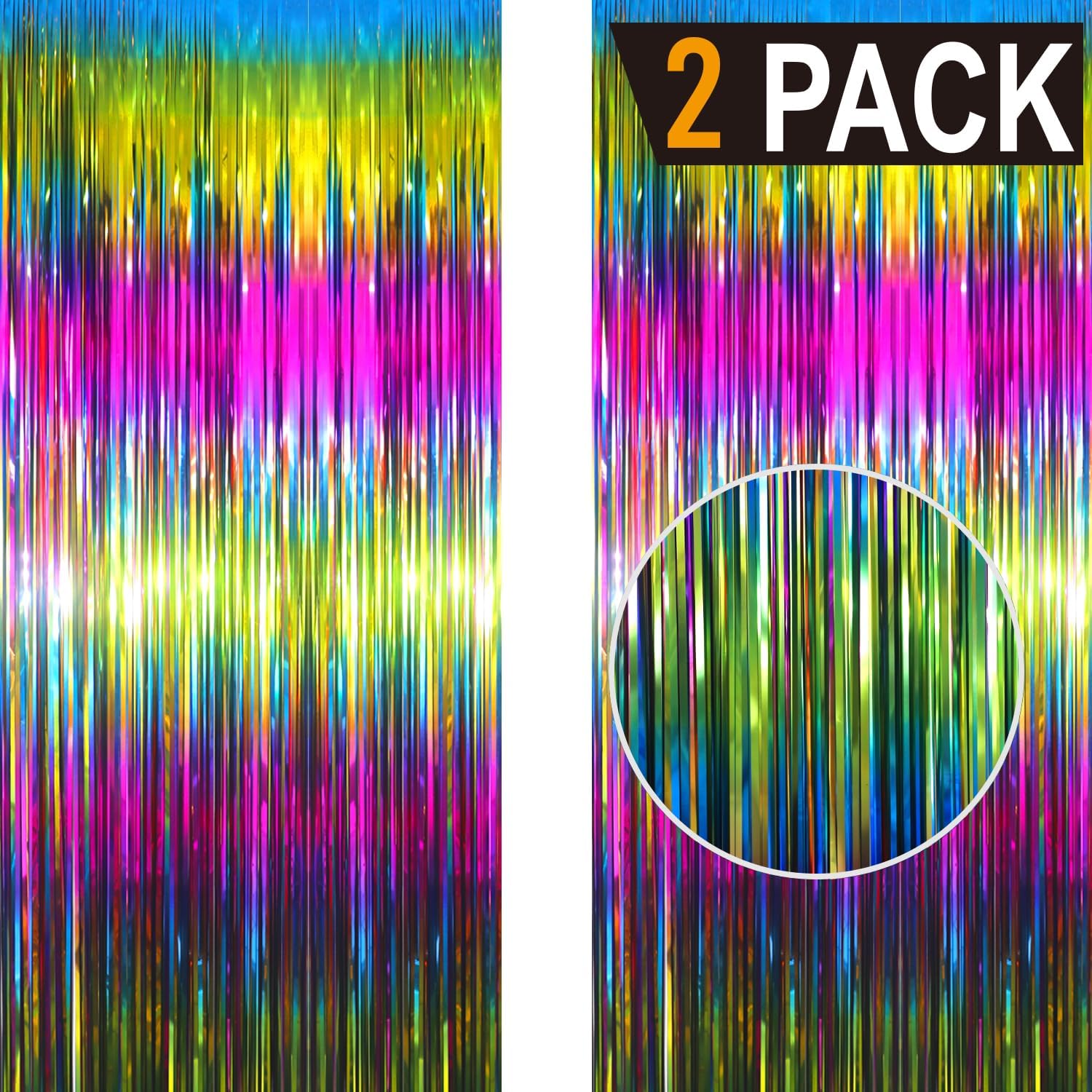 GOER 6.4 ft x 8.2 ft Metallic Tinsel Foil Fringe Curtains Party Photo Backdrop Party Streamers for