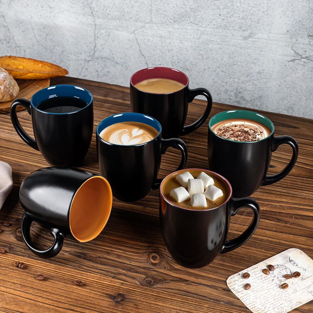 GBHOME 16oz Coffee Mugs Set of 6, Large Ceramic Coffee Mugs for Man, Woman, Dad, Mom, Modern Coffee