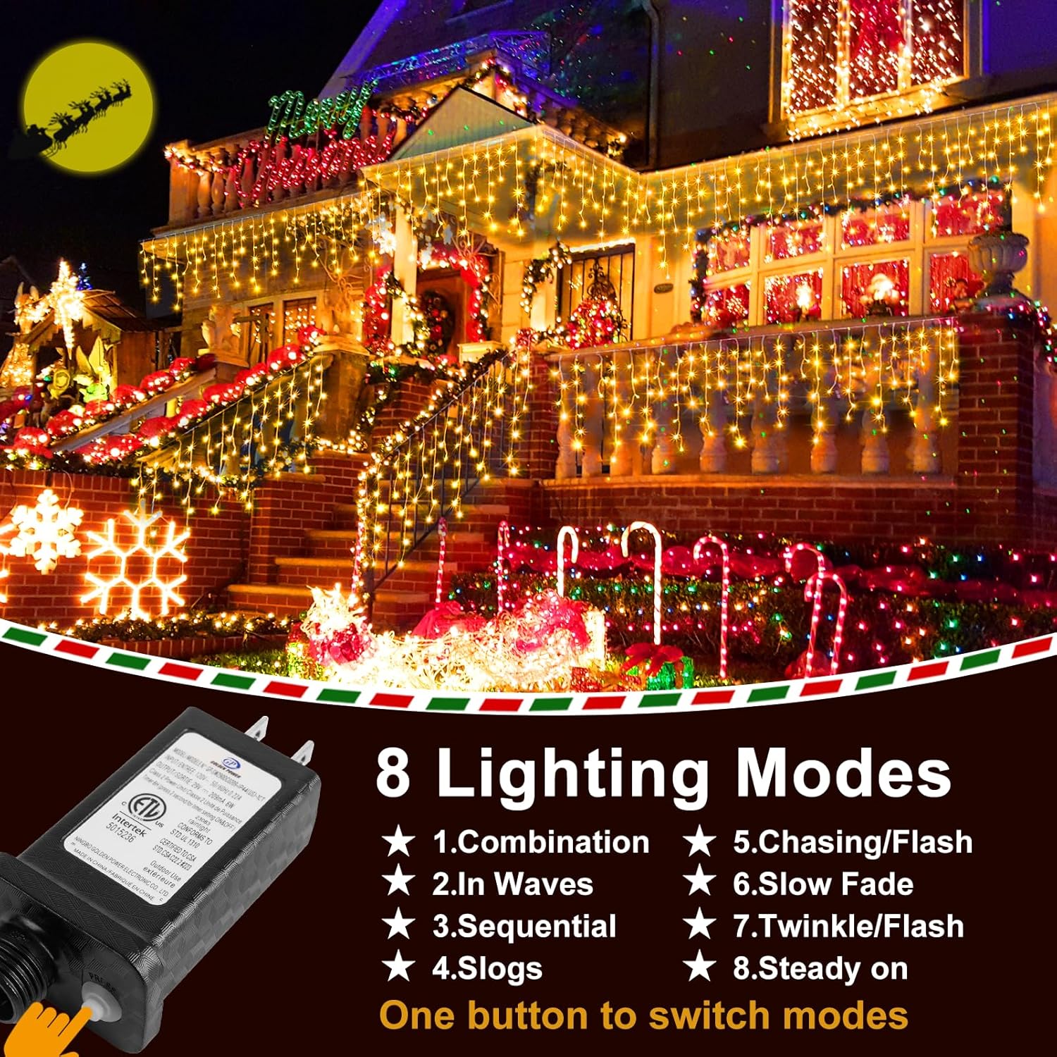KNONEW Christmas Lights Outdoor Decorations 400 LED 33ft 8 Modes Curtain Fairy String Light with 75