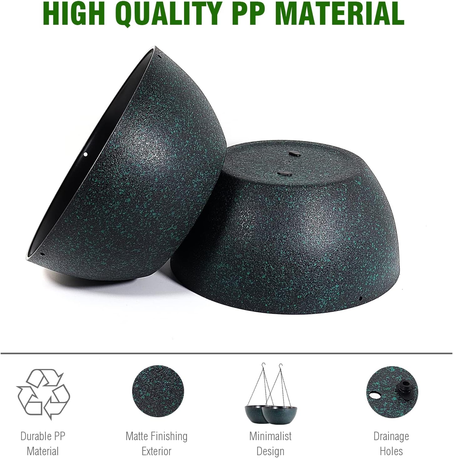 WOUSIWER 13 inch 2 Pack Large Hanging Planters for Indoor Outdoor Plants with Drainage Holes and
