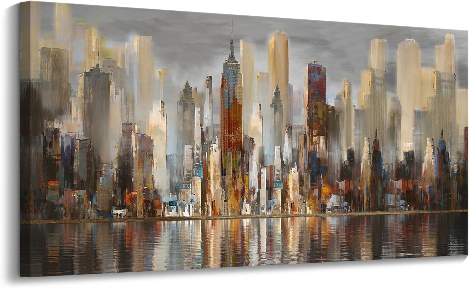 Framed Wall Art Large Cityscape New York Wall Decor Canvas Prints Abstract Brown City Theme