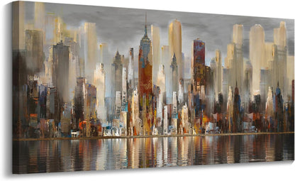 Framed Wall Art Large Cityscape New York Wall Decor Canvas Prints Abstract Brown City Theme